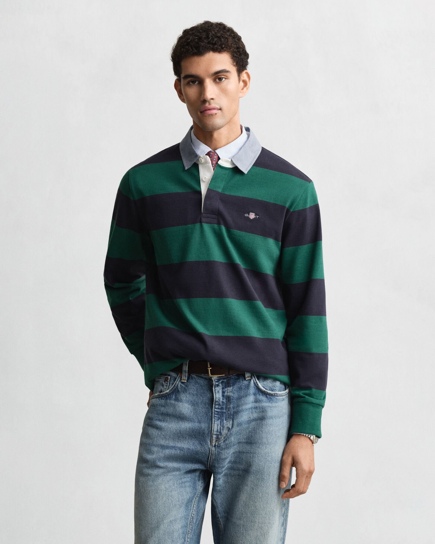 Heavy Rugger à rayures avec col en chambray