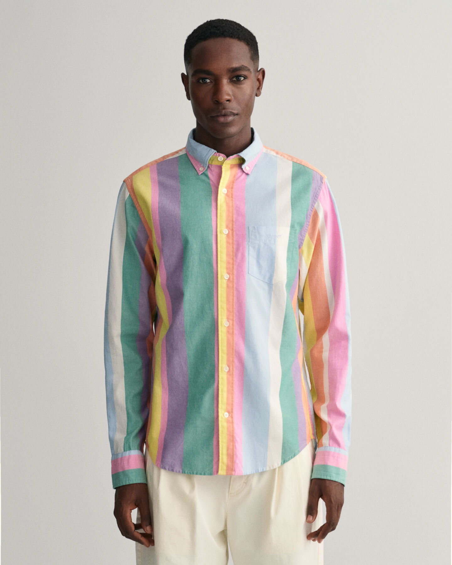 Chemise regular fit en coton Oxford &agrave; rayures multicolores