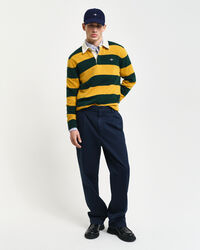 Pantalon chino relaxed fit en serg&eacute; de coton