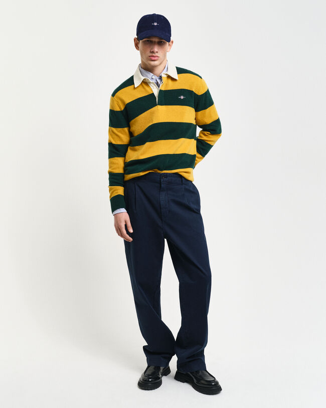 Pantalon chino relaxed fit en serg&eacute; de coton