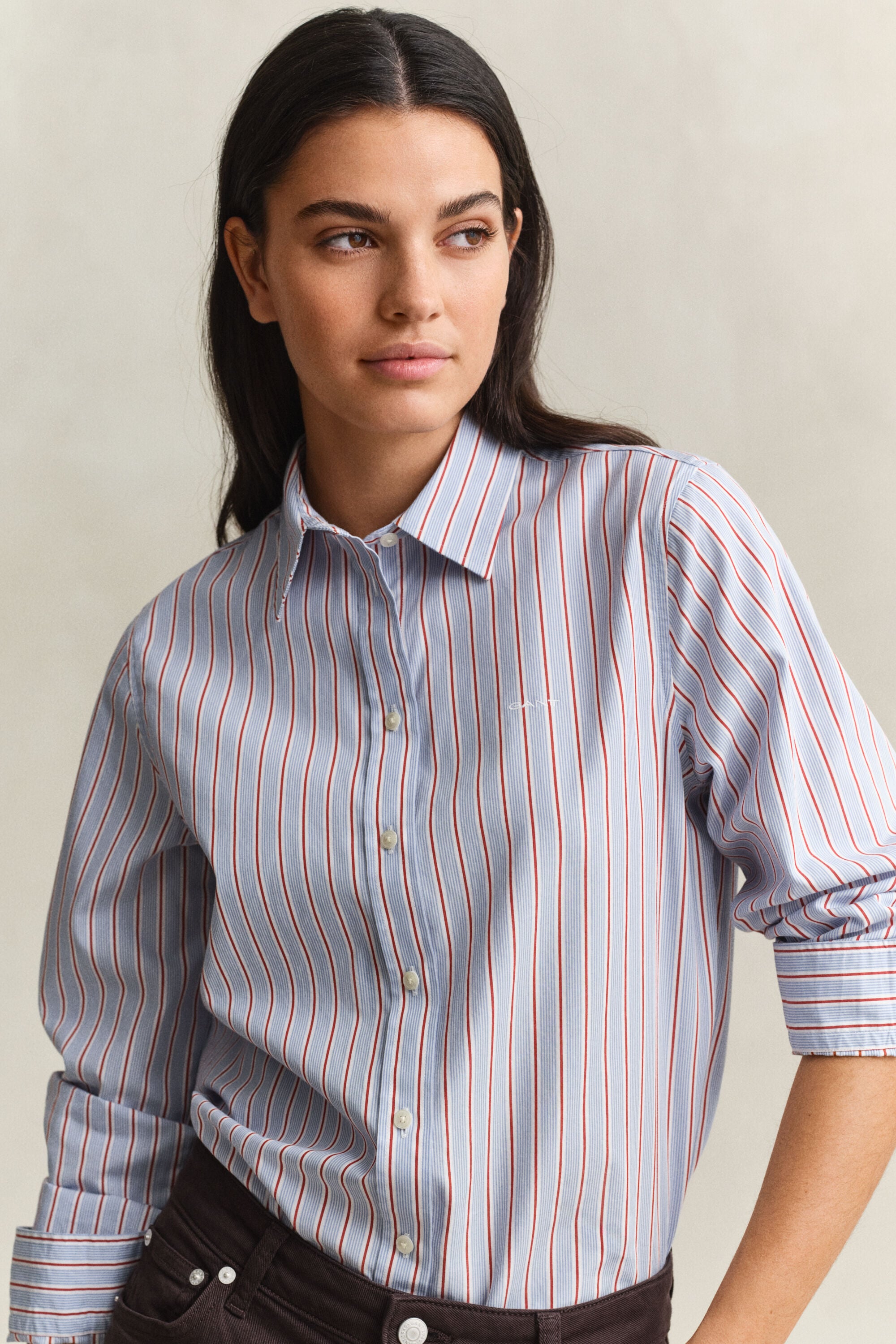 Chemise classique coupe regular en popeline à rayures