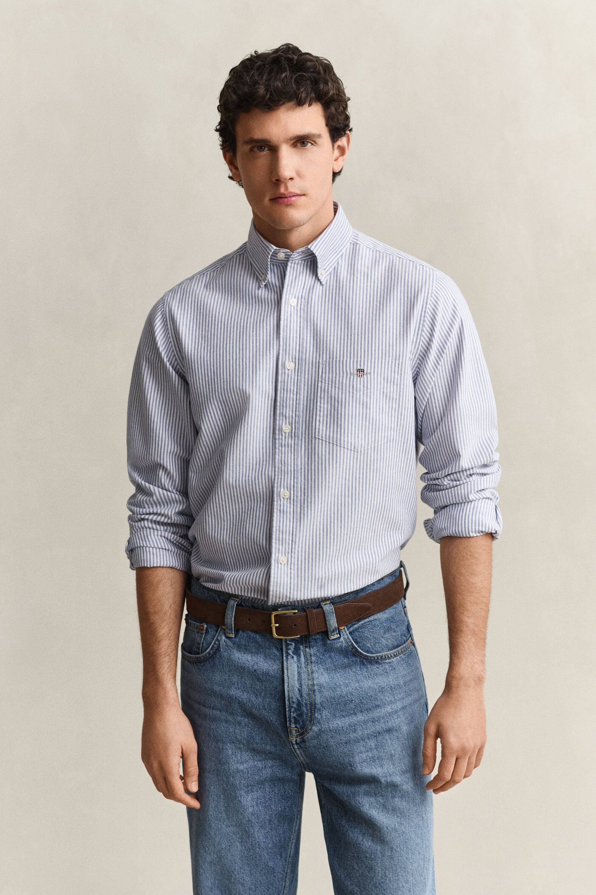 Chemise en coton Oxford classique à rayures Banker