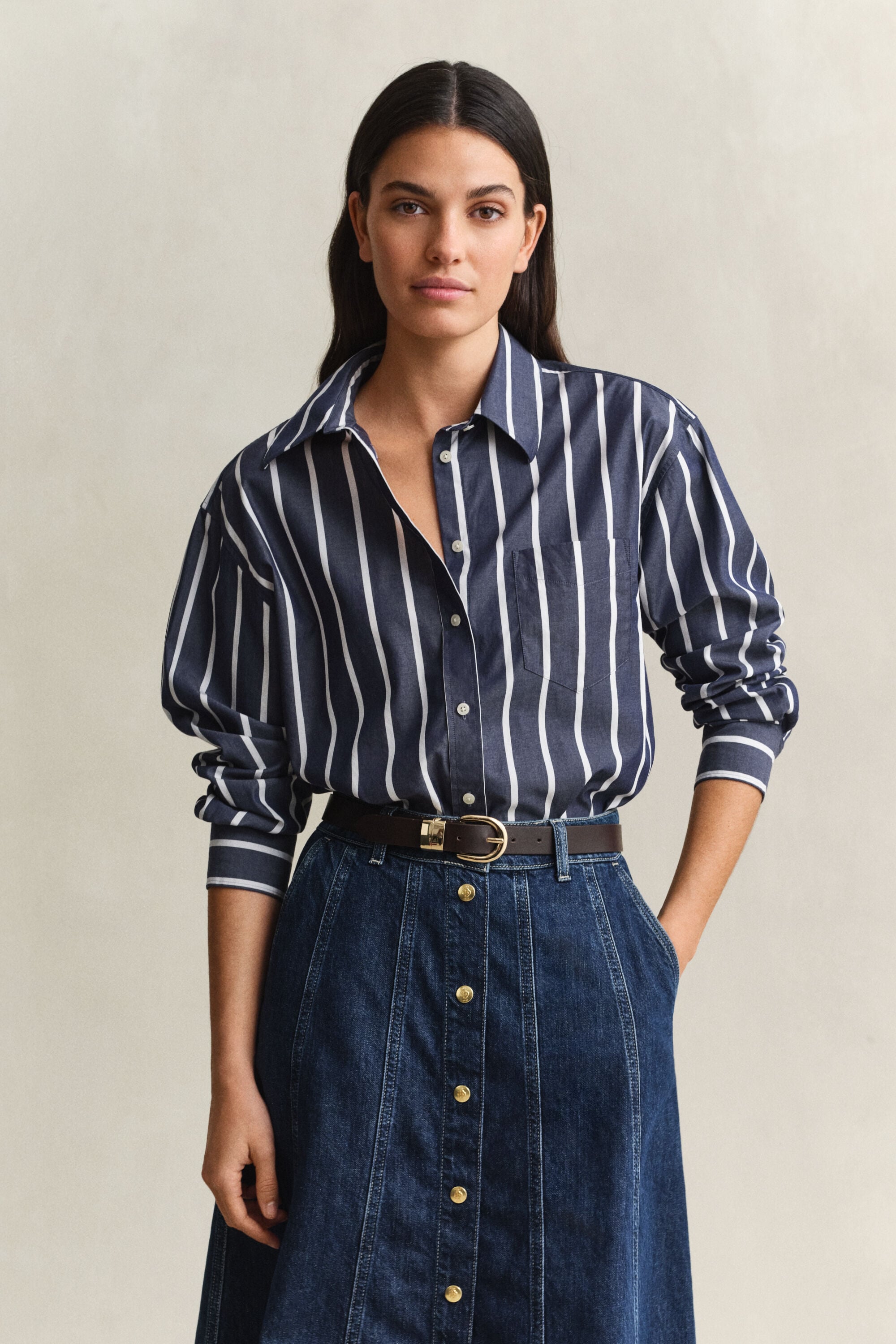 Chemise classique coupe décontractée en popeline à rayures