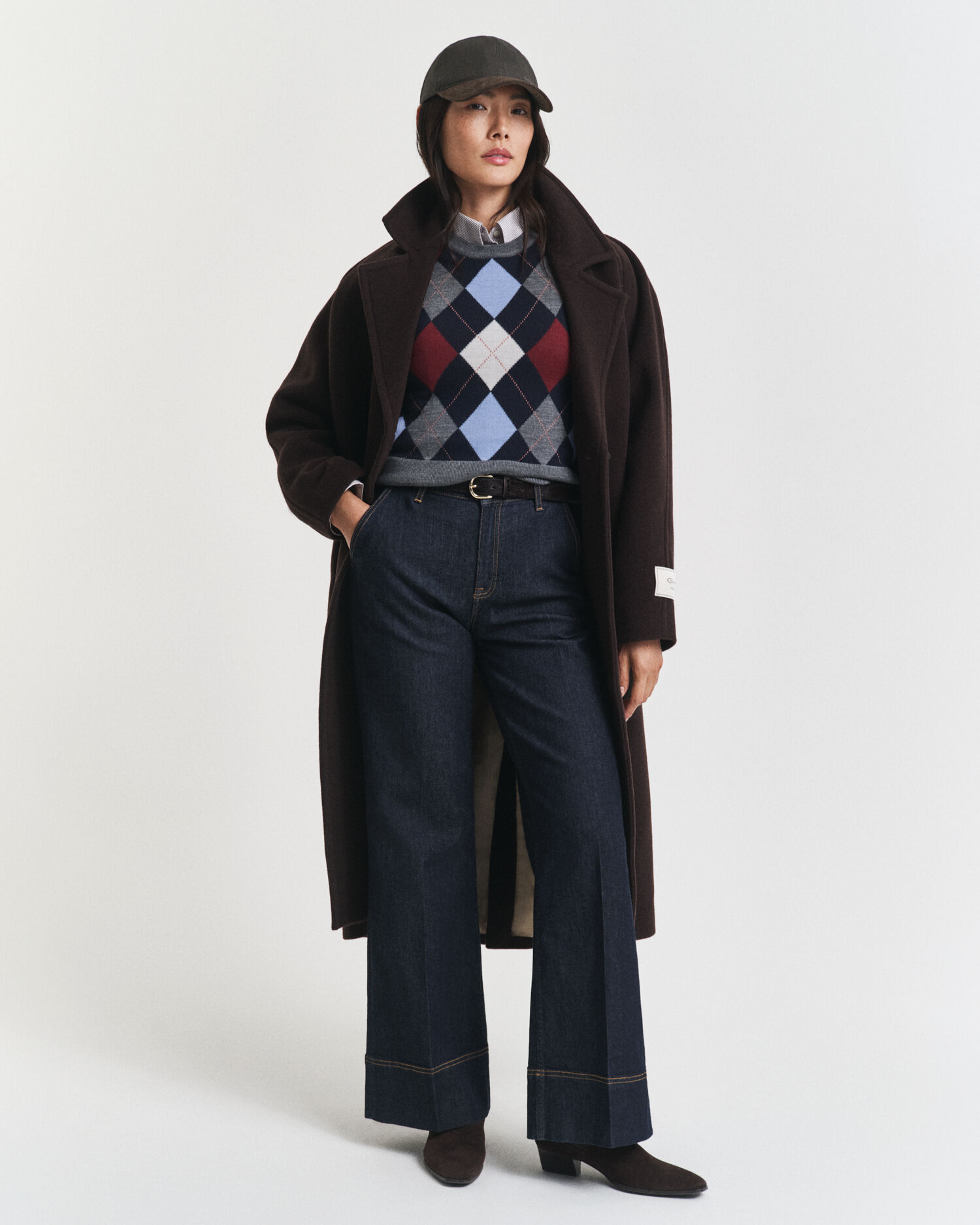 Pull sans manches col rond à motif argyle