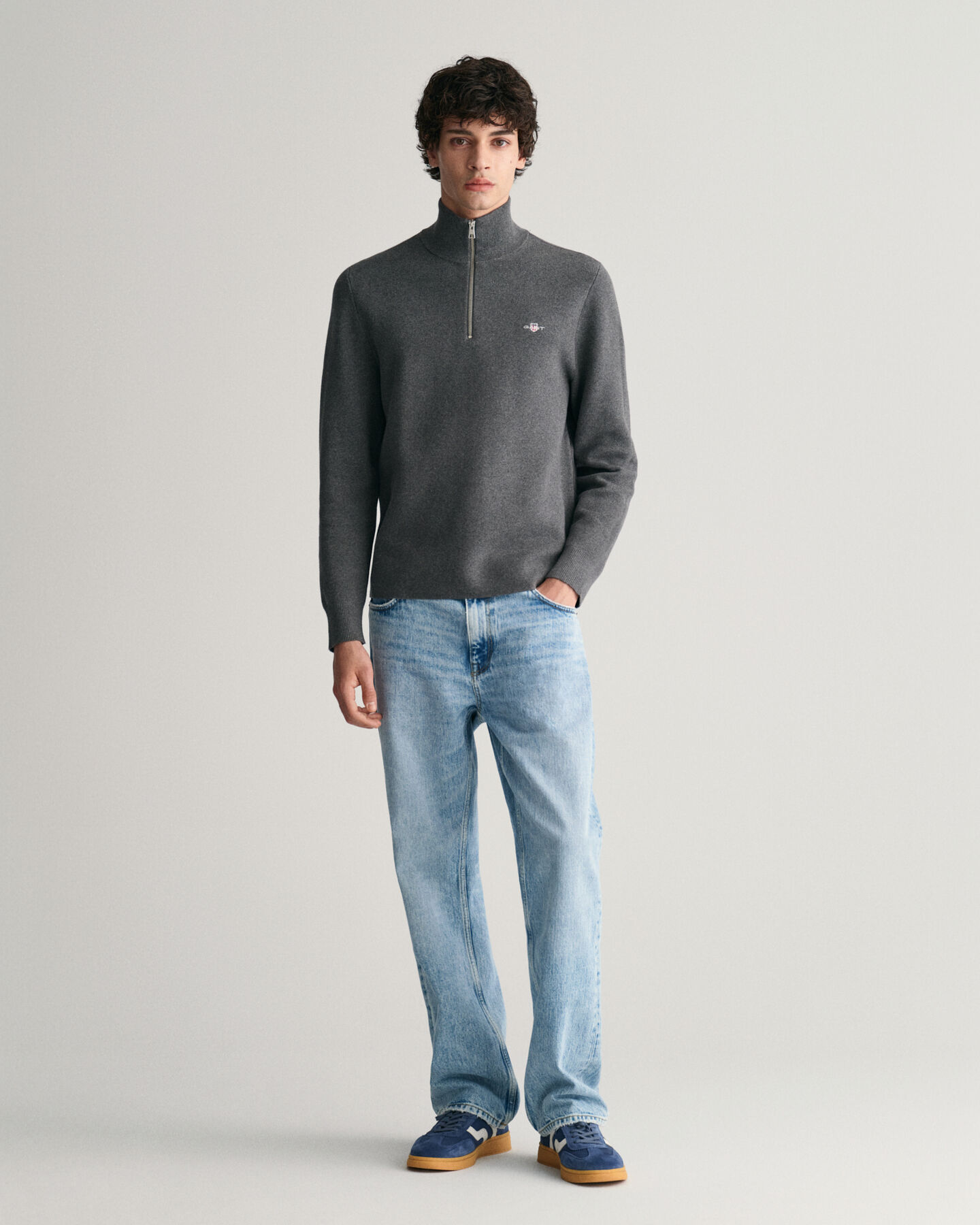 Pull &agrave; demi-zip en coton Milano Knit