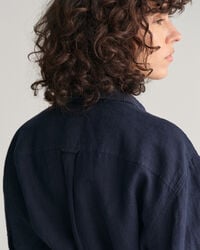 Robe-chemise en lin &agrave; manches courtes