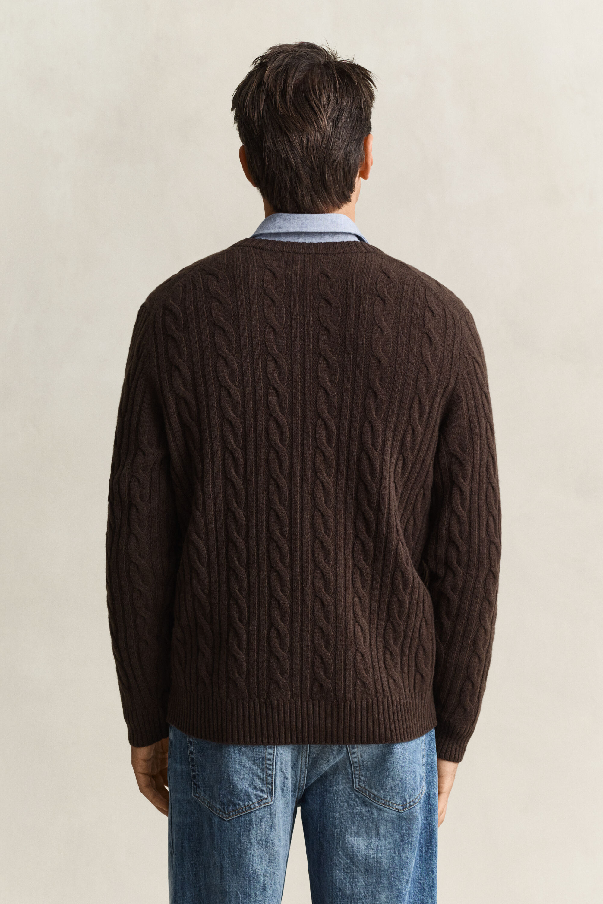 Pull col rond en maille torsadée en laine d'agneau