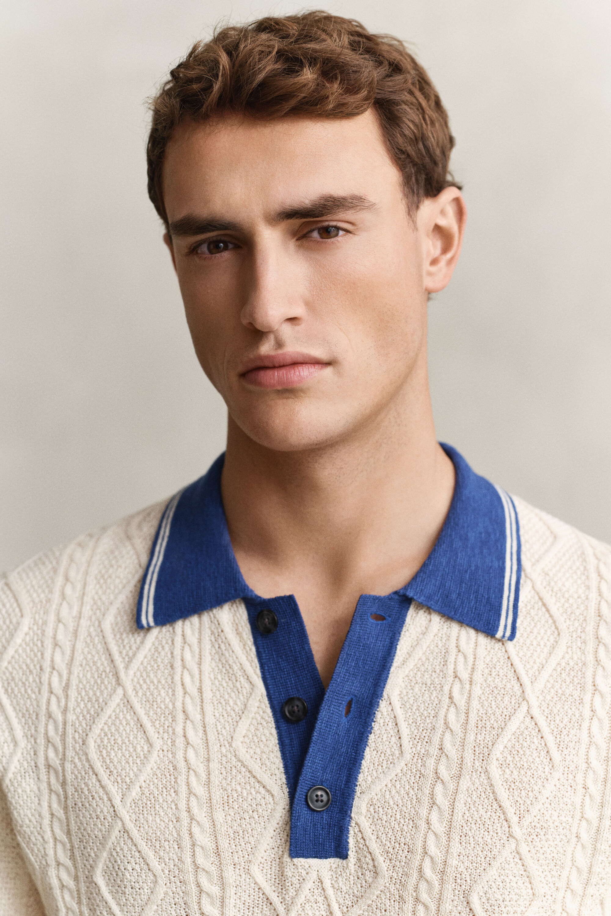 Pull façon polo en maille torsadée