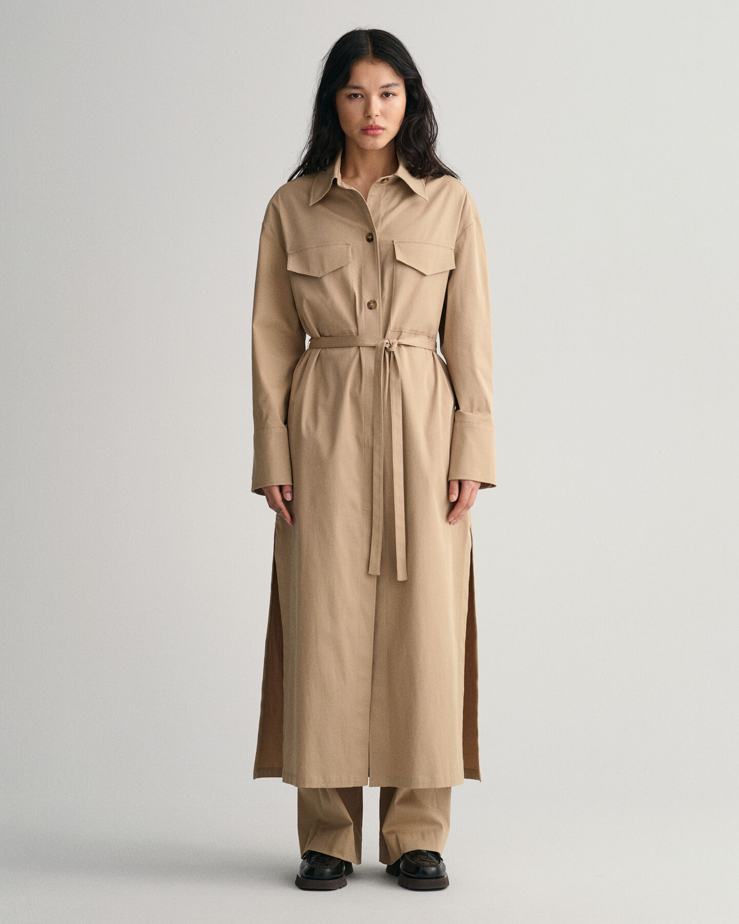 Manteau long style surchemise