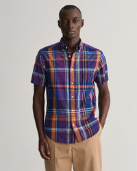Chemise regular fit &agrave; carreaux madras color&eacute;s et manches courtes