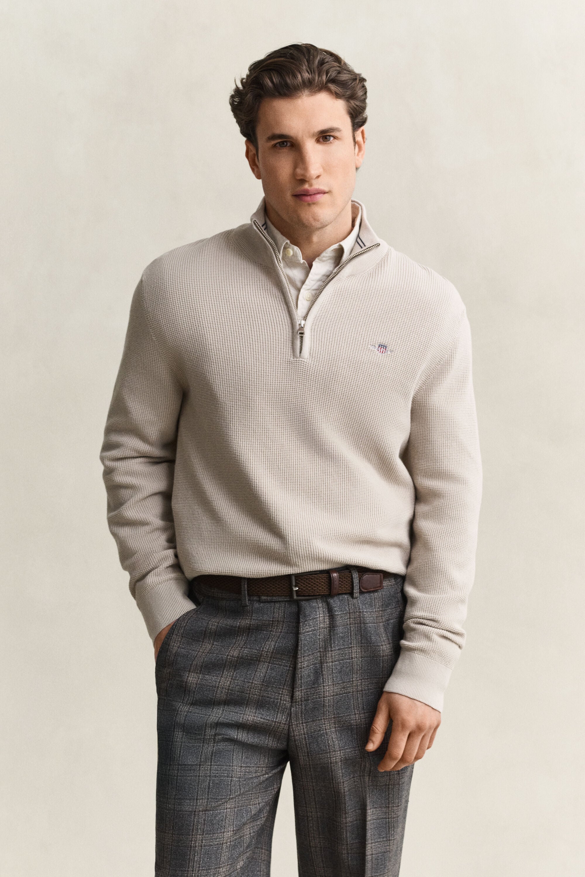 Pull à demi-zip en coton texturé