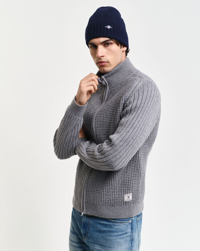 Cardigan zippé en laine mélangée texturée