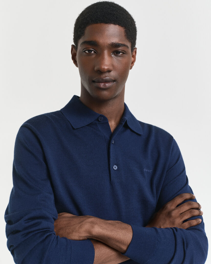 Pull fa&ccedil;on polo en laine m&eacute;rinos extrafine