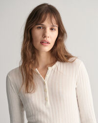 T-shirt côtelé à manches longues Henley