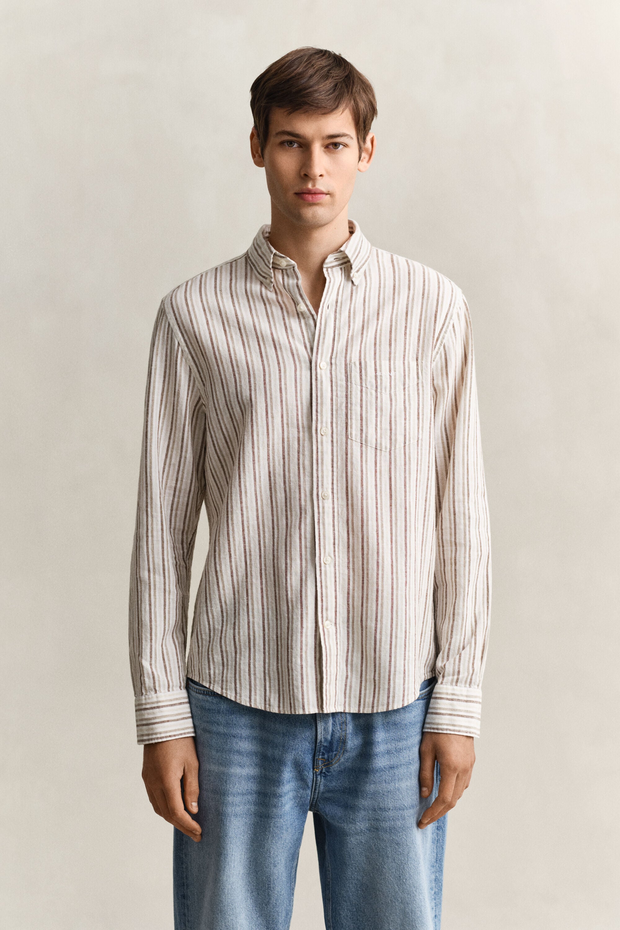 Chemise en lin mélangé à rayures