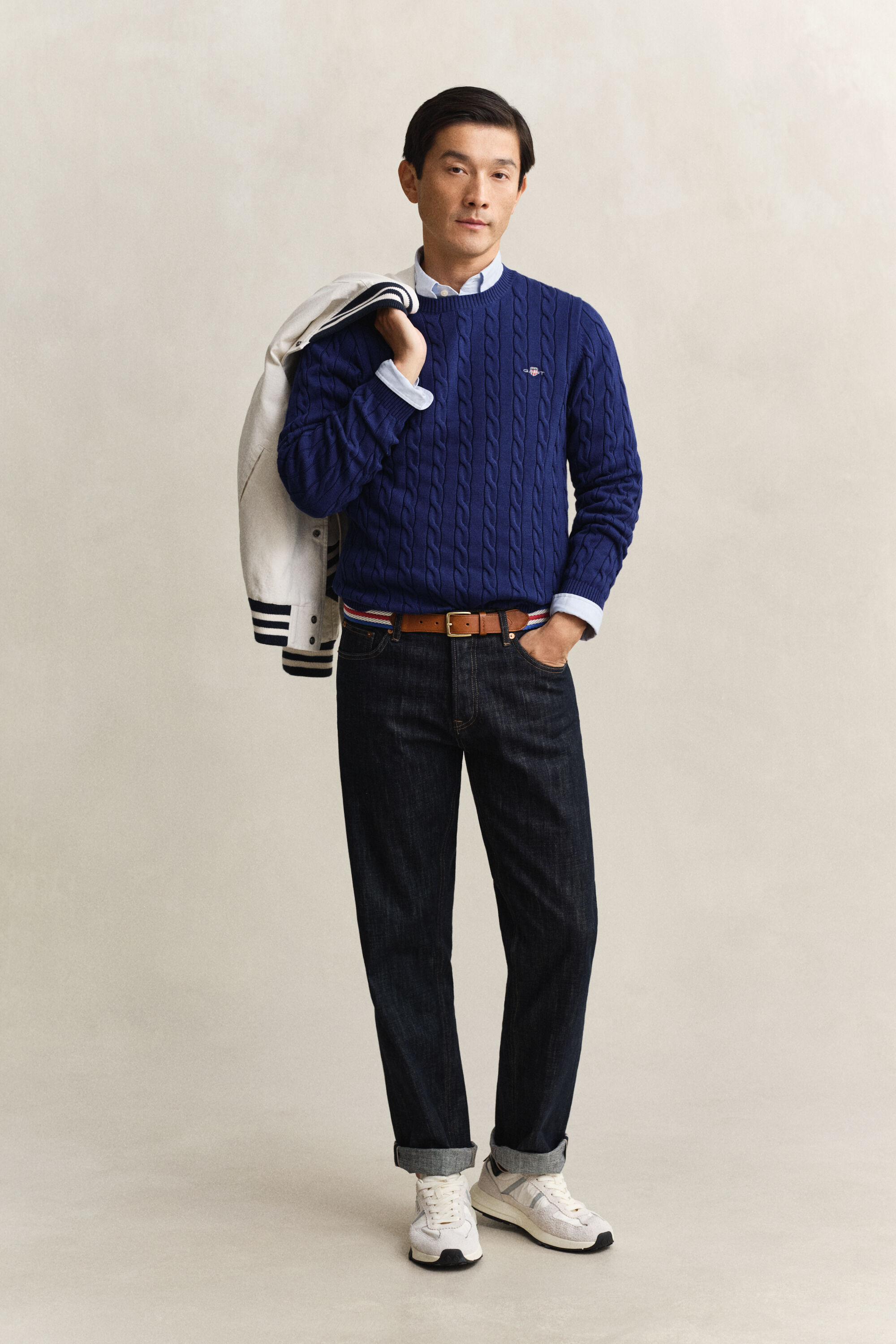 Pull col rond en maille de coton torsadée