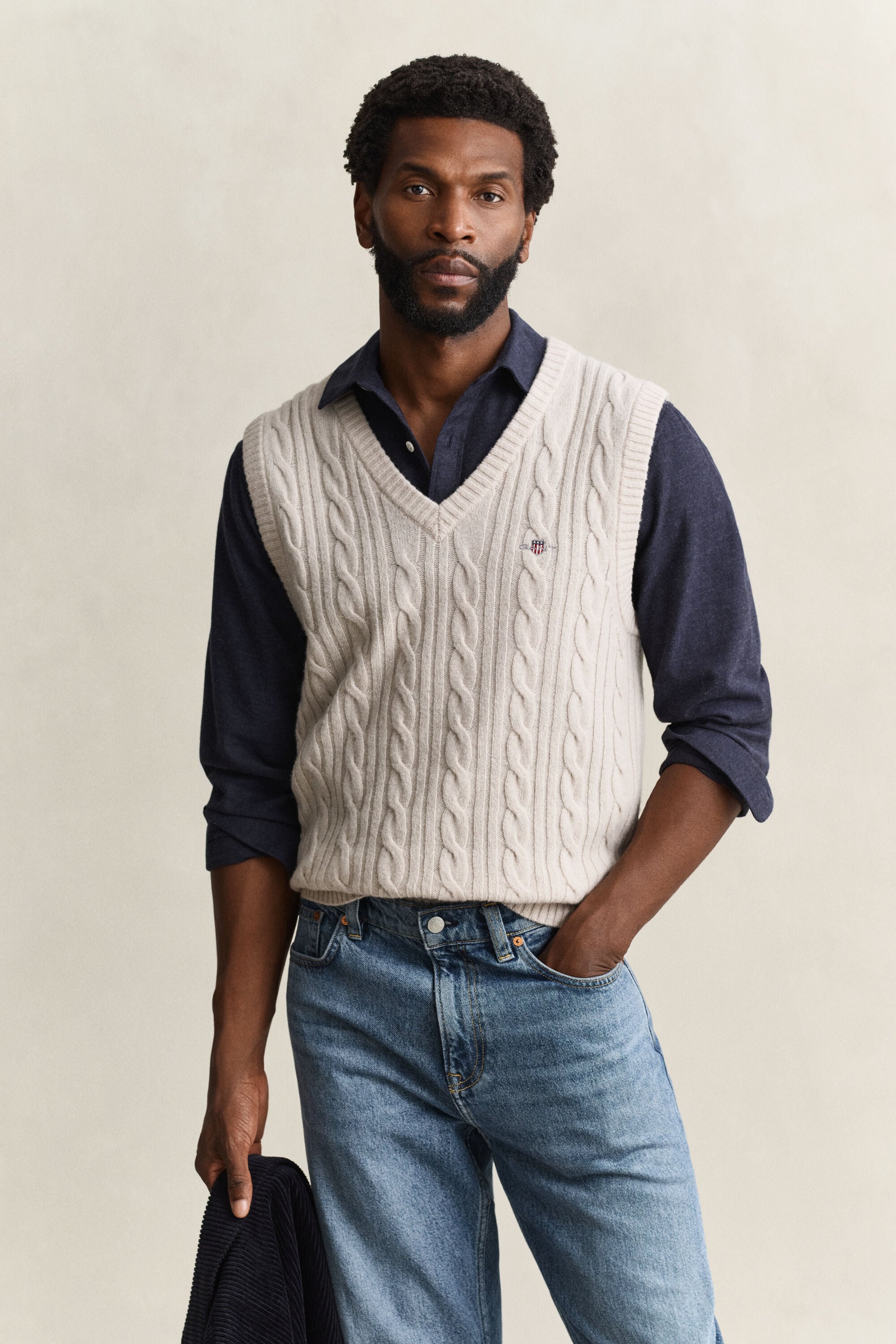 Pull sans manches en maille de laine d'agneau à torsades