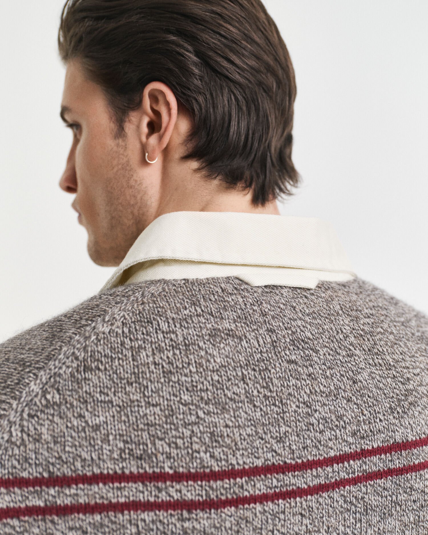 Pull façon polo en laine mélangée à rayures