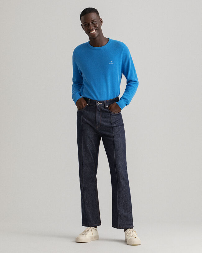 Pull ras du cou en coton piqu&eacute;