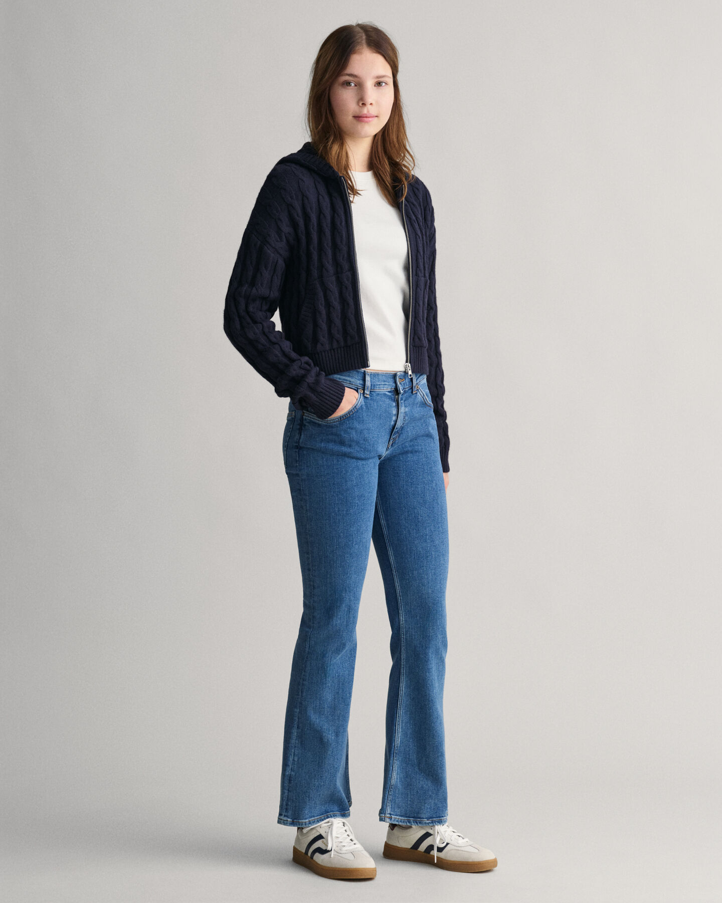 Sweat &agrave; capuche court zipp&eacute; en maille torsad&eacute;e Shield Teen Girls