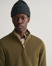 Pull à demi-zip en laine et coton côtelés