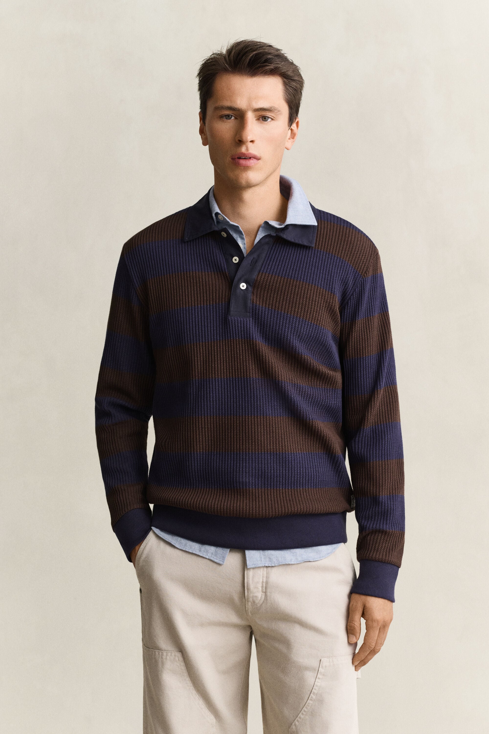 Polo rayé à texture gaufrée