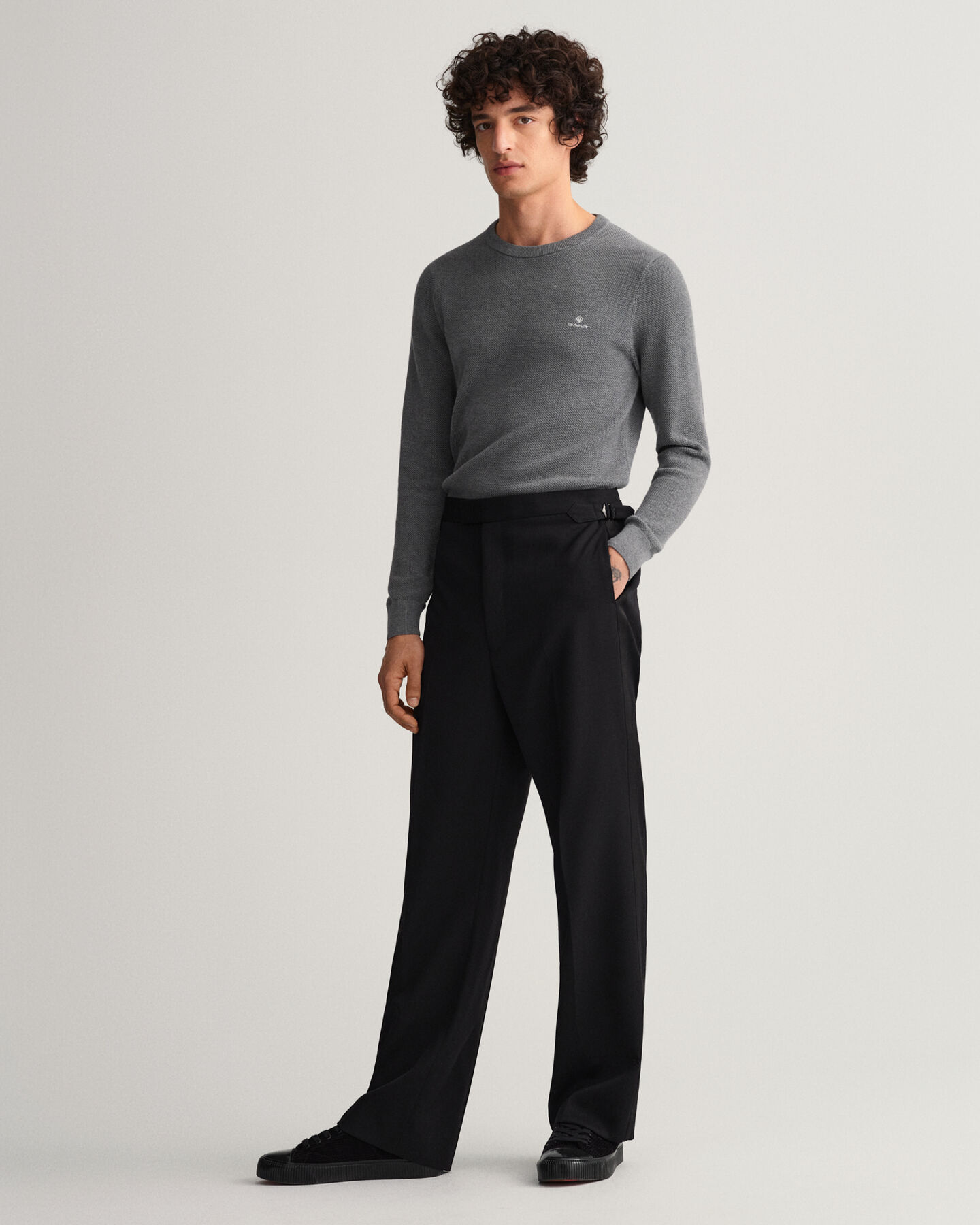 Pull ras du cou en coton piqu&eacute;