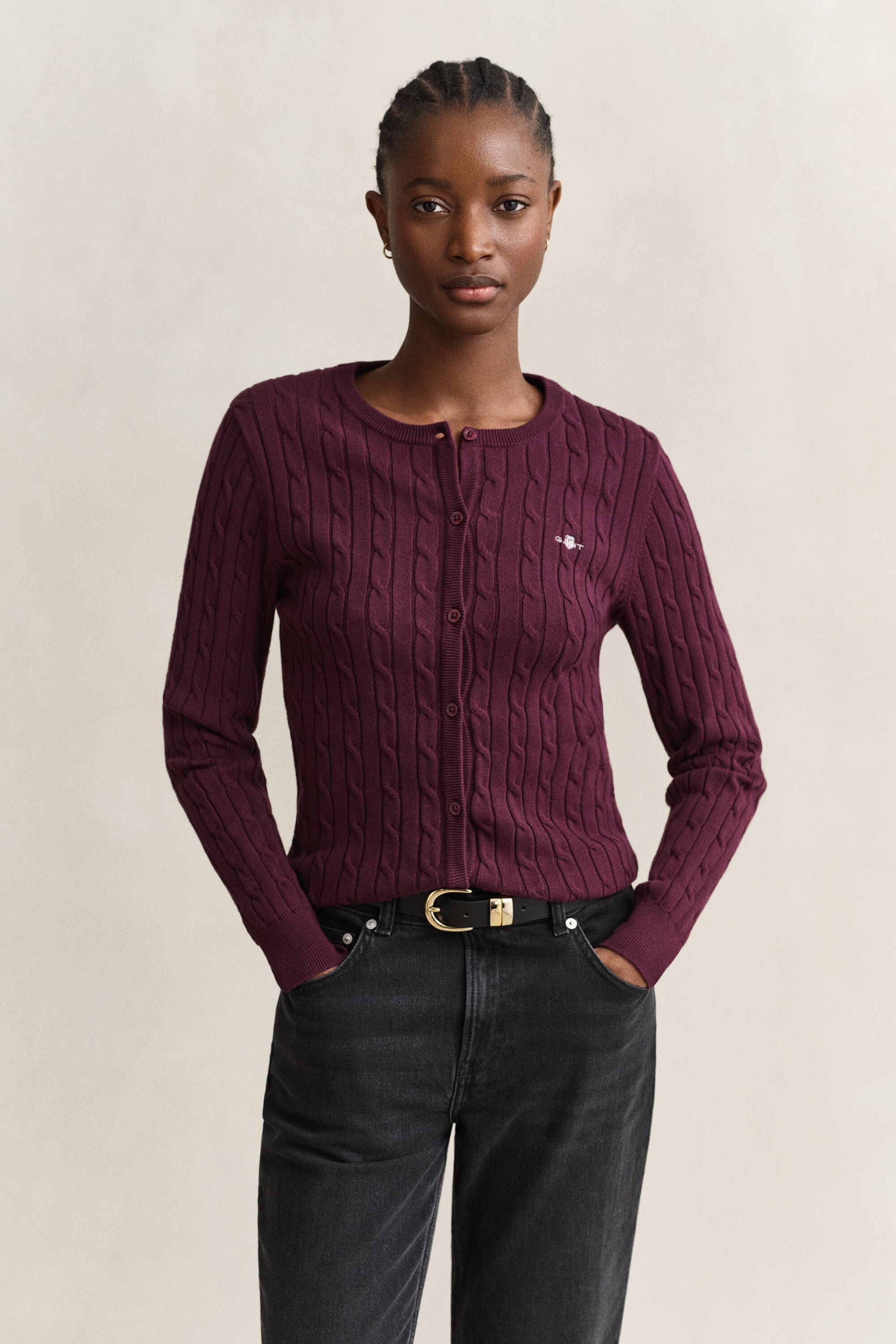 Cardigan en maille de coton stretch à torsades
