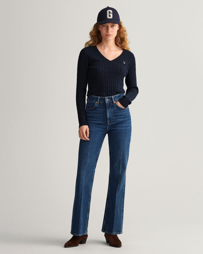 Pull col V en coton stretch à torsades