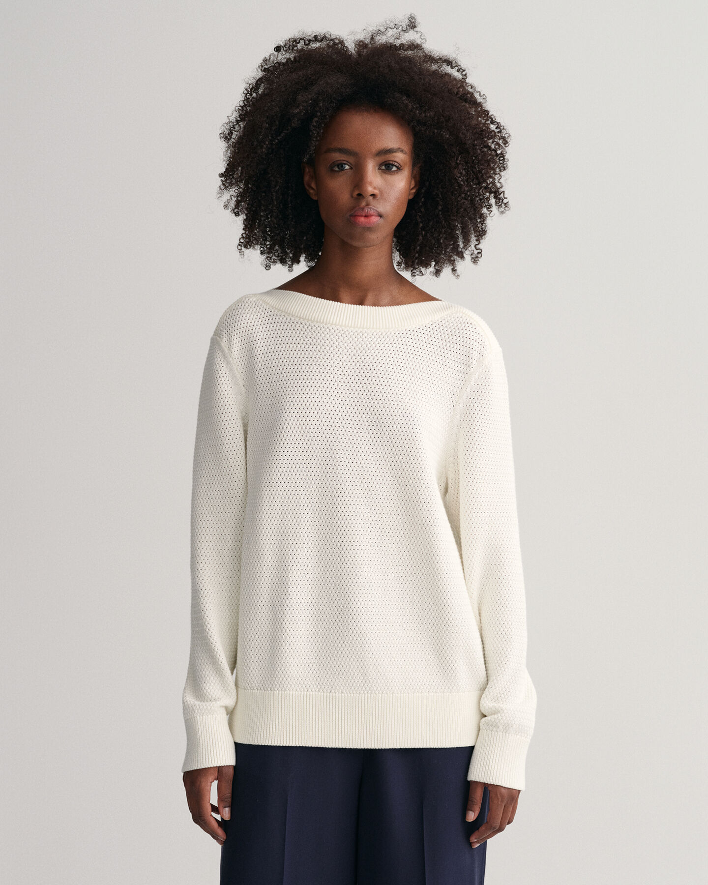 Pull col bateau en coton Textured