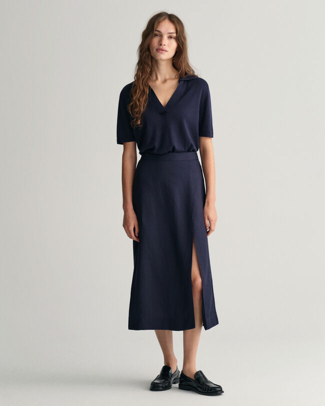 Jupe midi en lin m&eacute;lang&eacute;