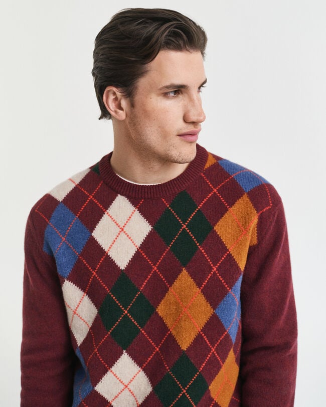 Pull col rond à motif argyle