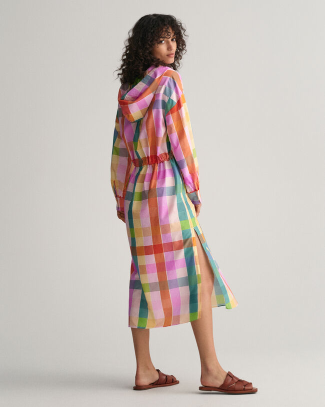 Robe en coton et soie &agrave; carreaux multicolores