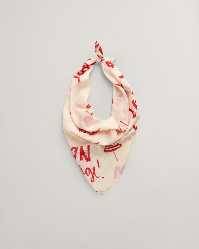 Foulard en coton et soie avec texte imprimé