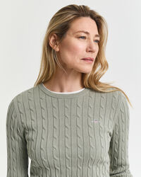 Pull col rond en maille de coton stretch à torsades