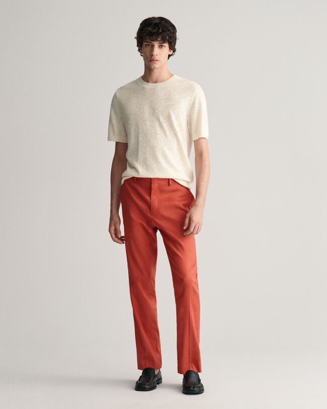 Pantalon de costume slim fit en coton et lin