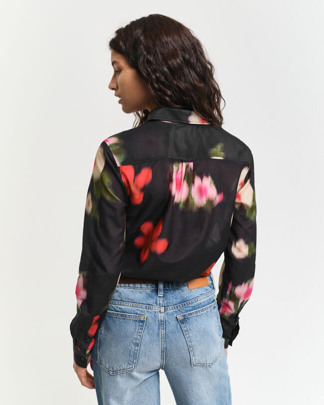 Chemise regular fit en coton et soie à fleurs