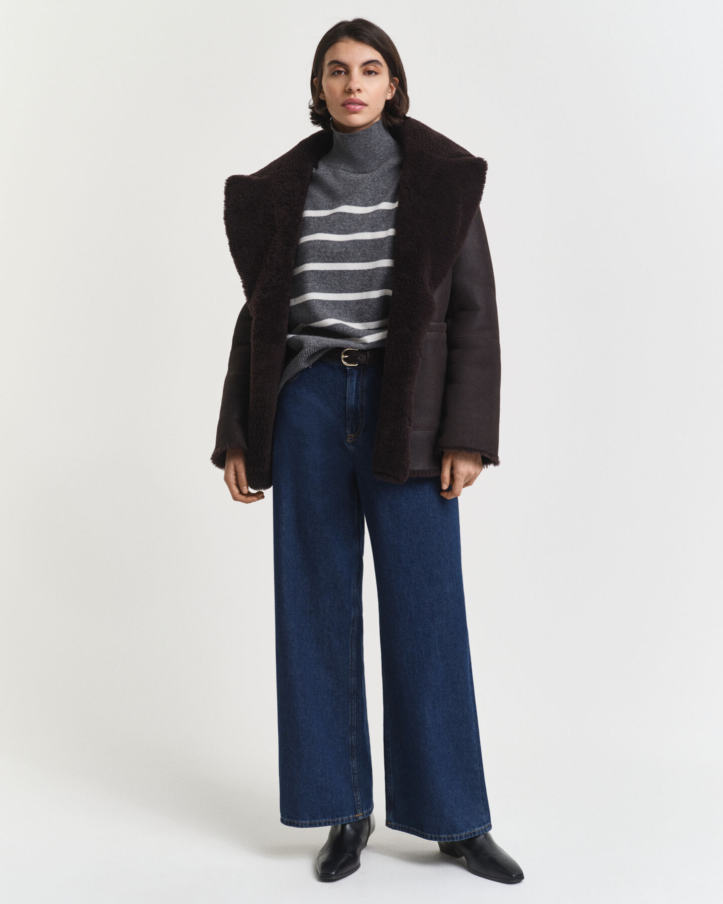 Pull col roulé en laine d'agneau ultrafine à rayures