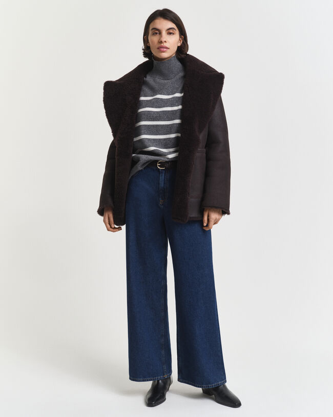 Pull col roulé en laine d'agneau ultrafine à rayures