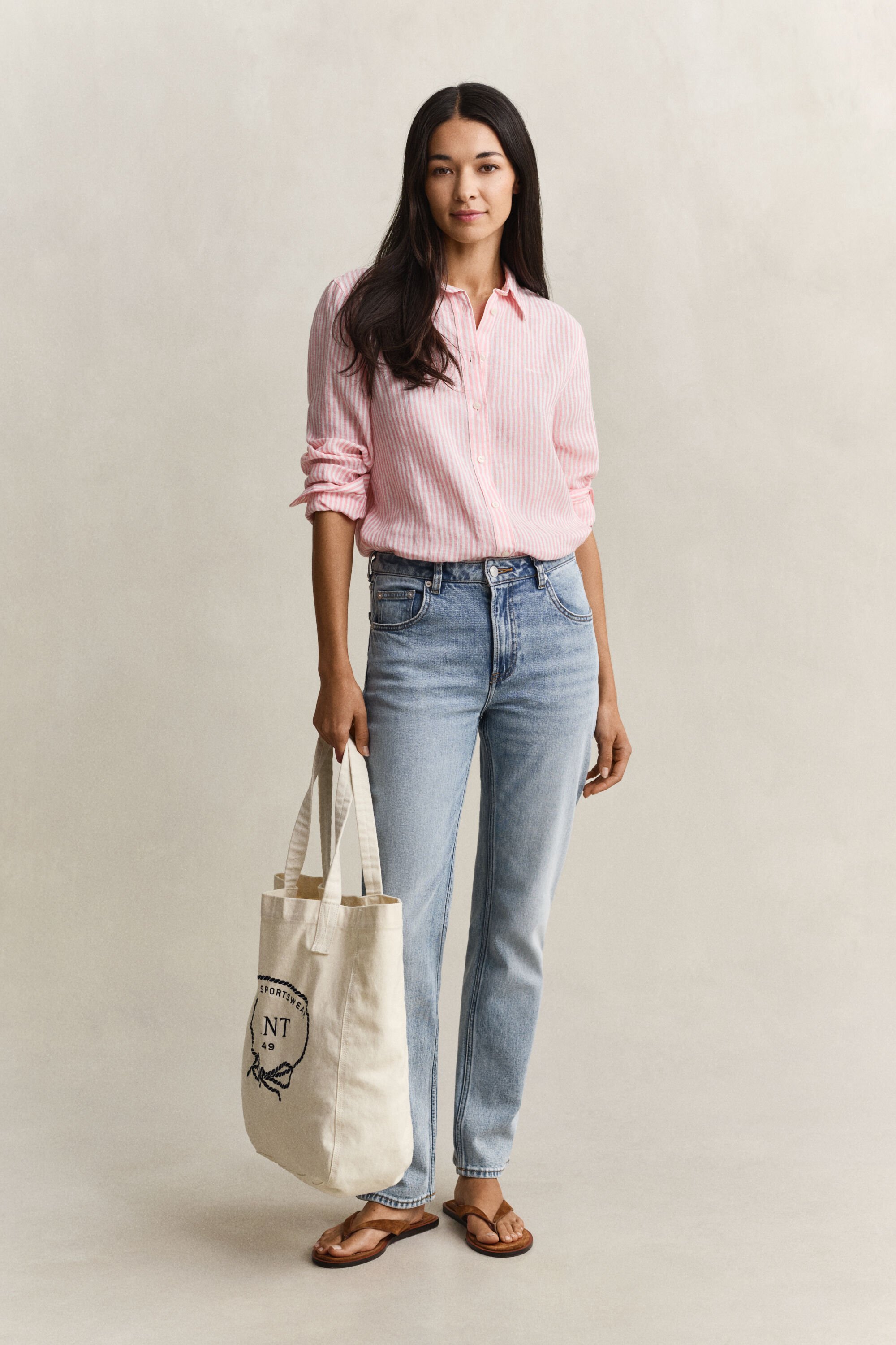 Chemise regular fit en lin à rayures