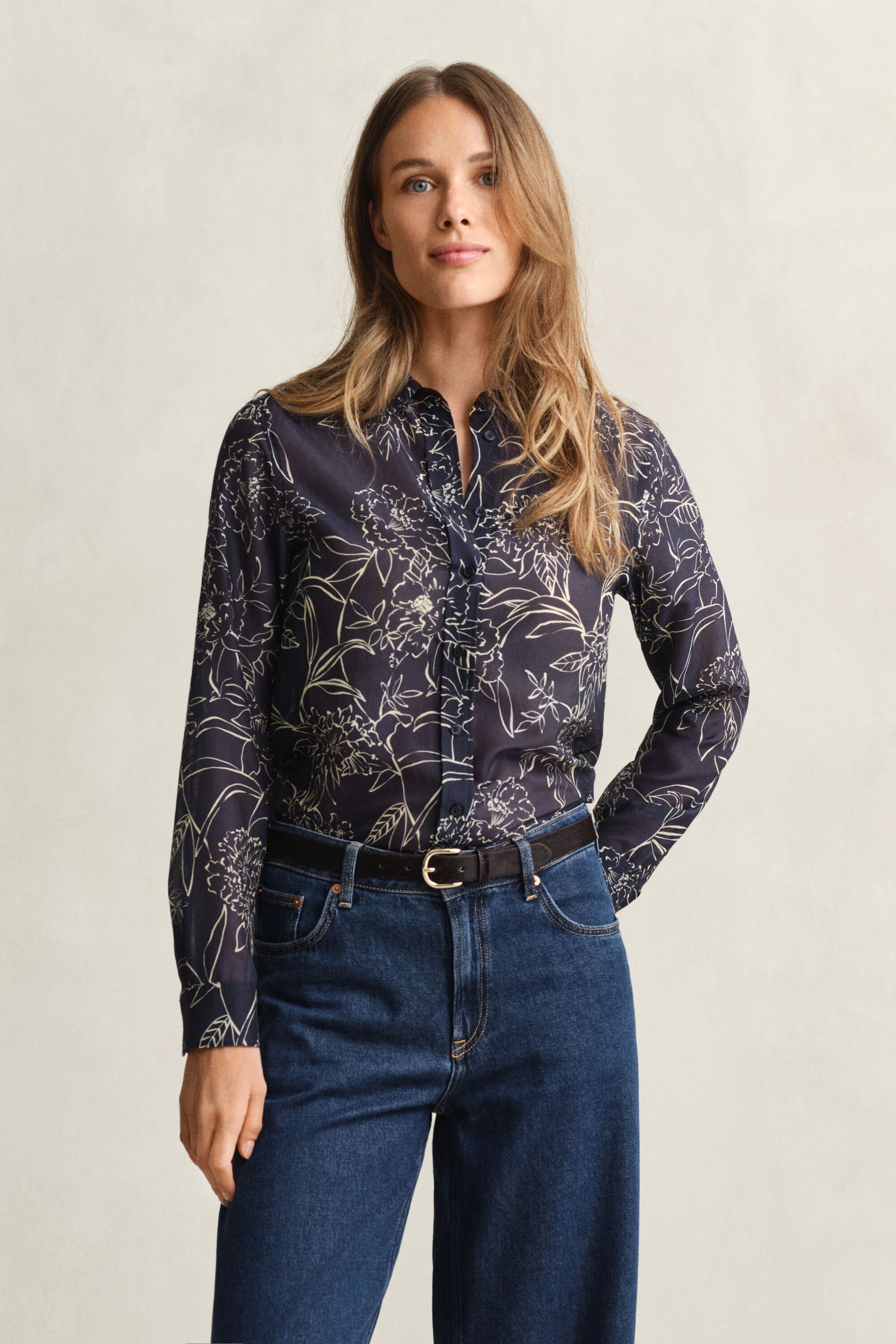 Chemise coupe regular en coton et soie à imprimé floral
