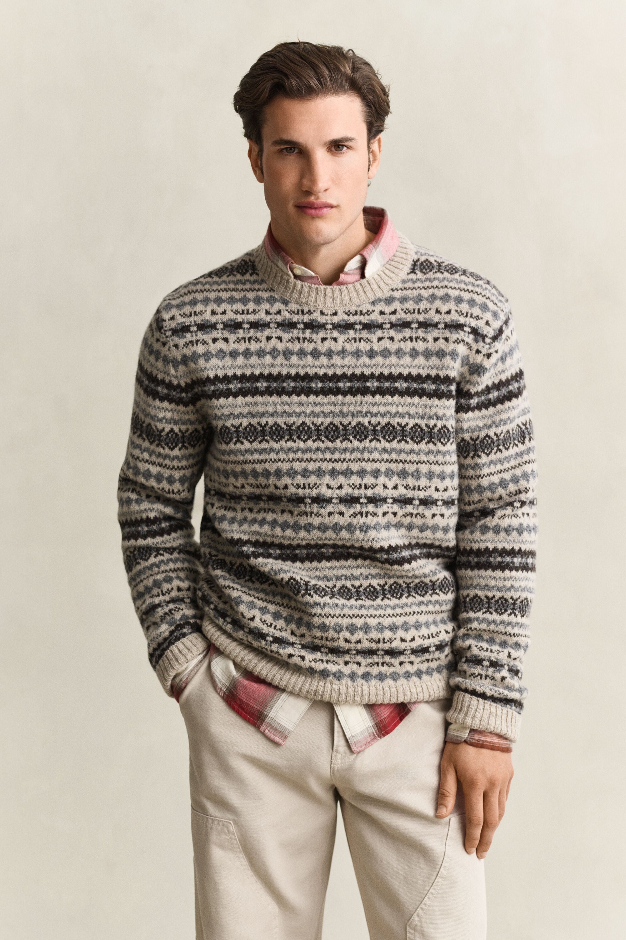 Pull jacquard en laine brossée