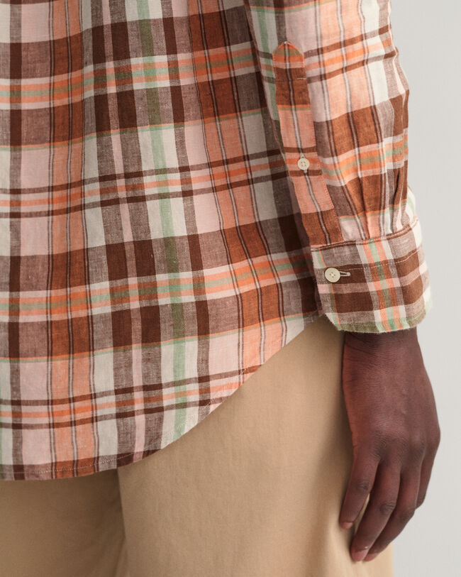 Chemise en lin &agrave; carreaux madras regular fit