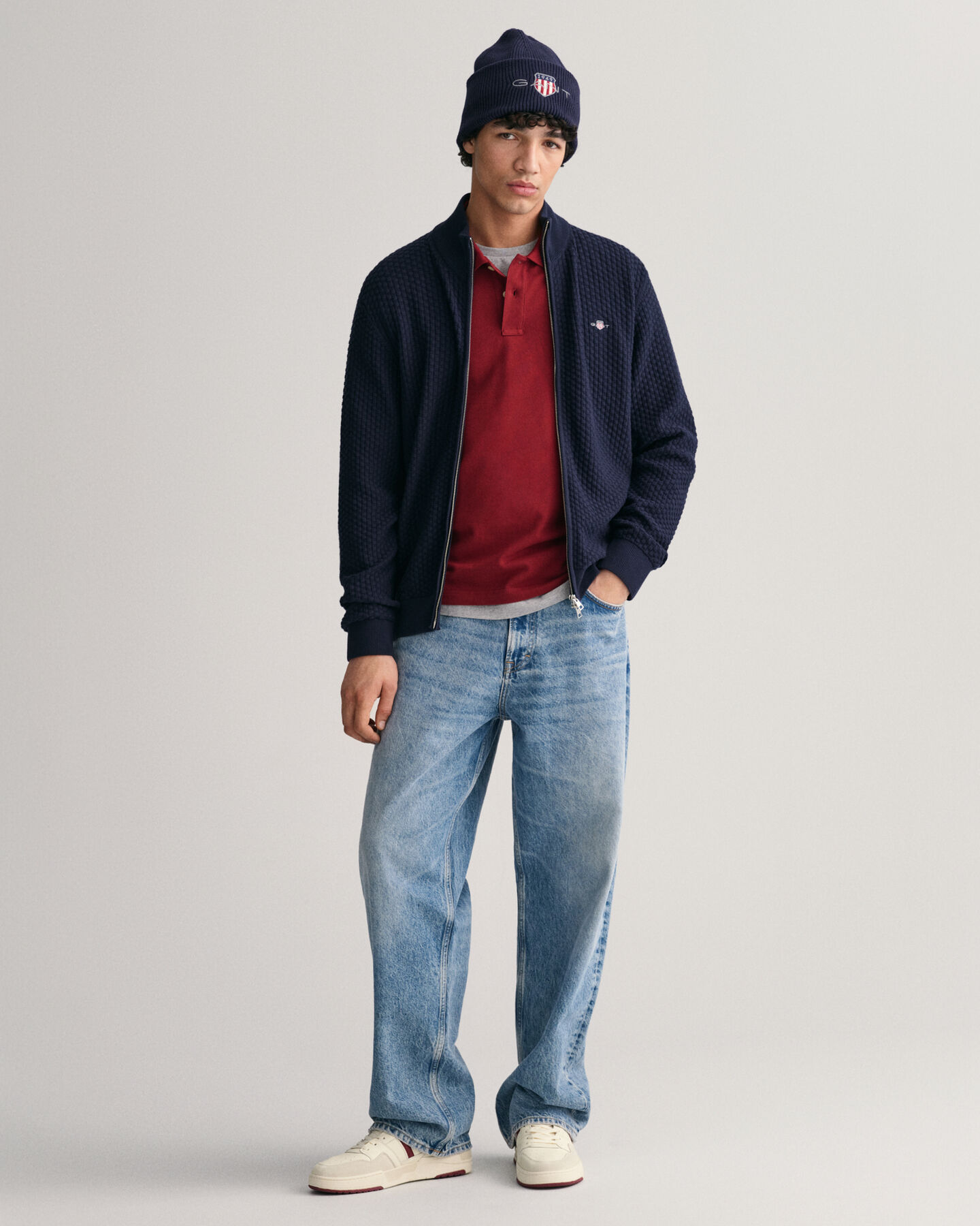 Cardigan zipp&eacute; en coton Textured