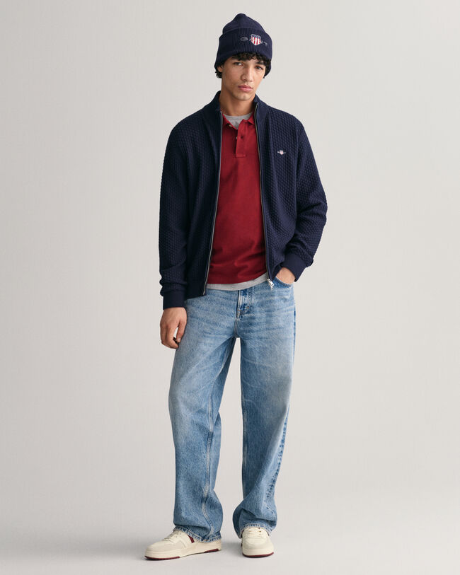 Cardigan zipp&eacute; en coton Textured