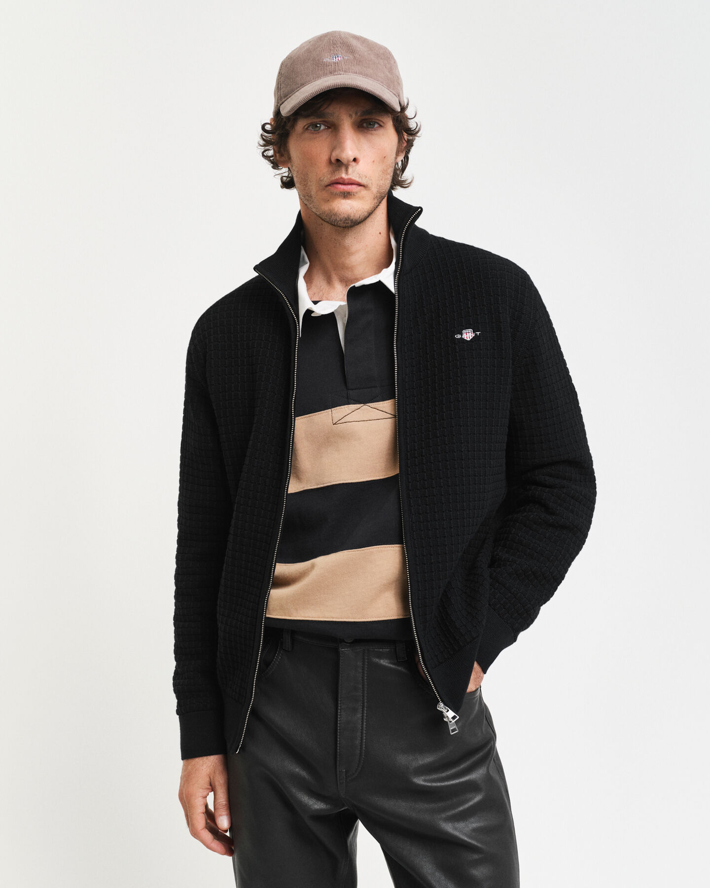 Cardigan zippé en coton Textured