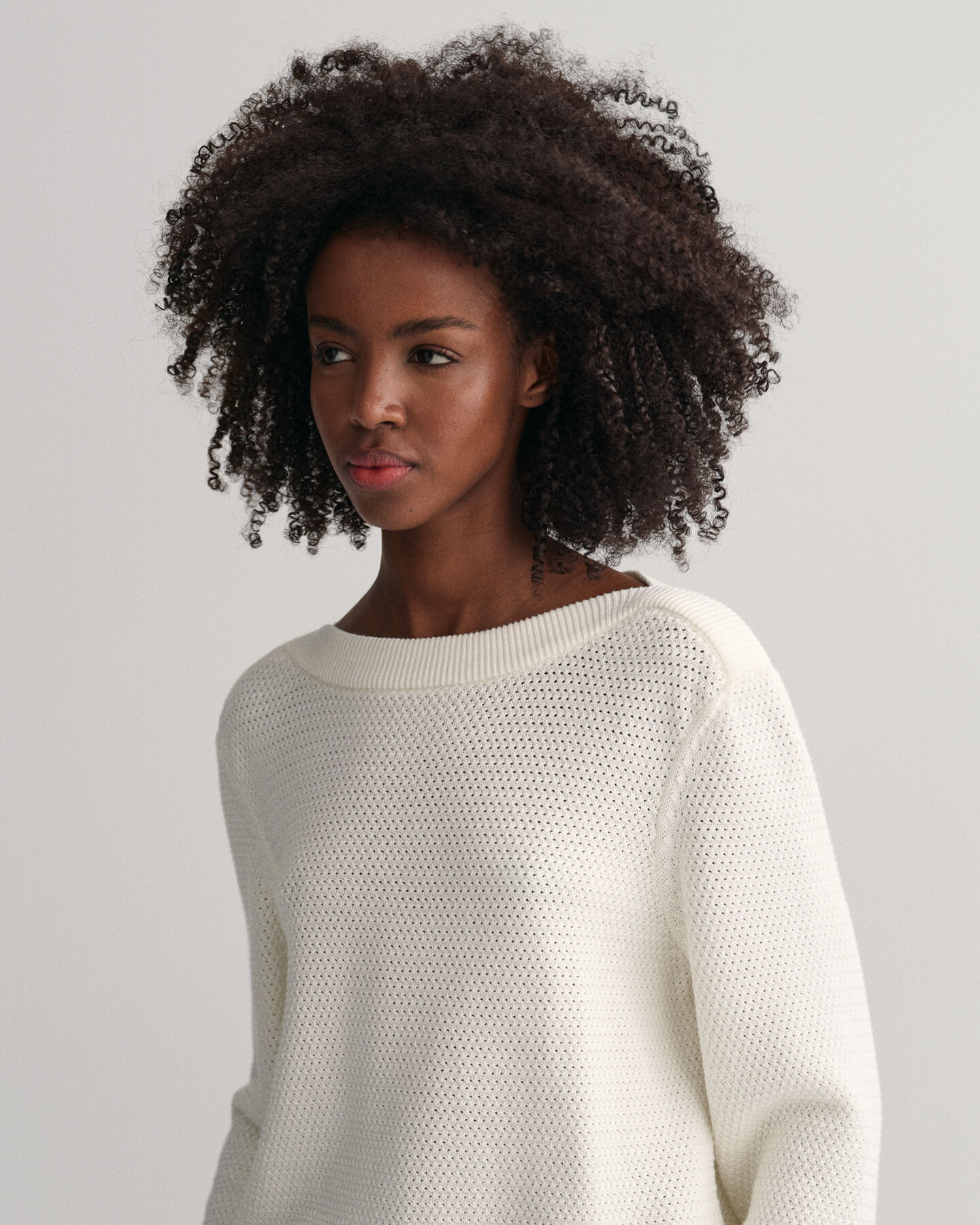 Pull col bateau en coton Textured