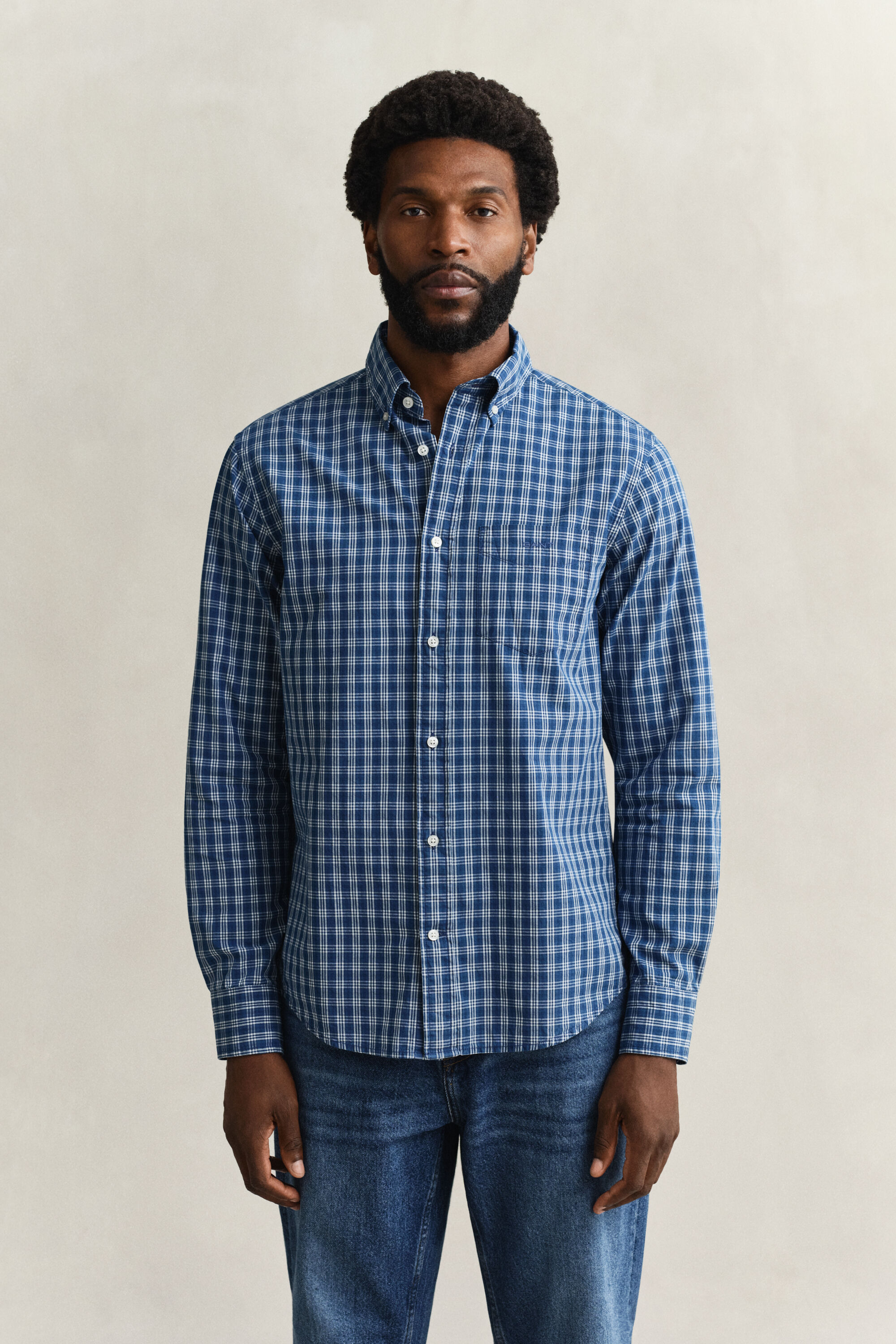 Chemise à carreaux indigo