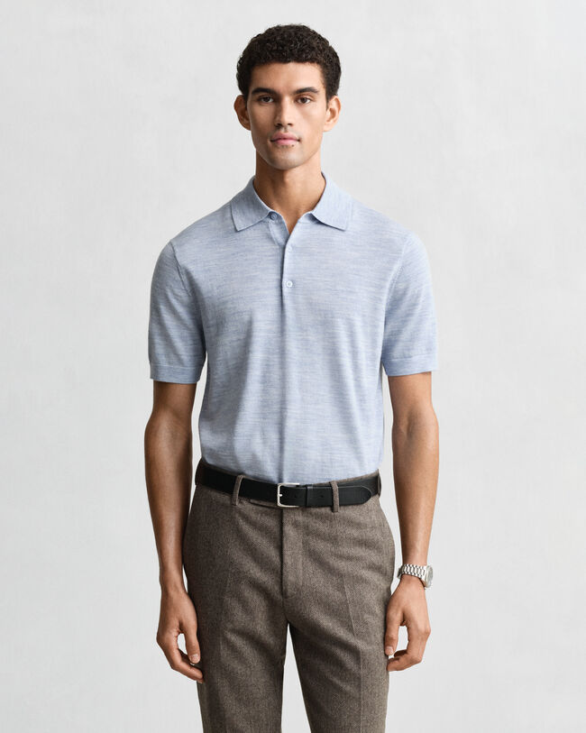 Pull fa&ccedil;on polo en laine m&eacute;rinos extrafine &agrave; manches courtes