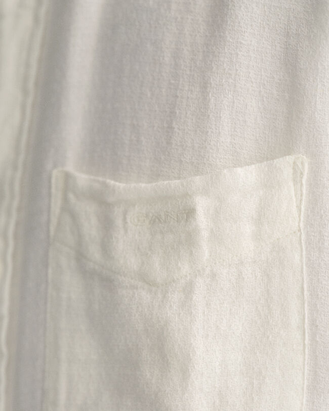 Chemise regular fit textur&eacute;e en coton et lin &agrave; manches courtes